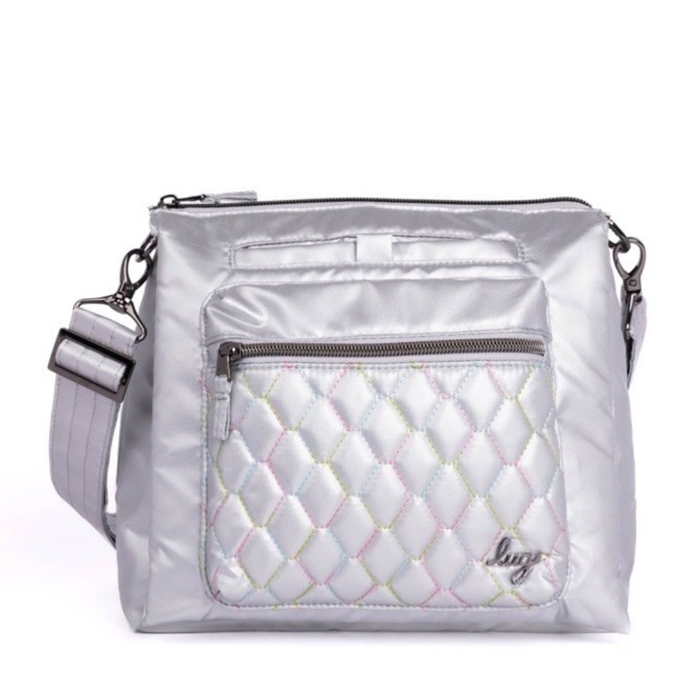 LUG Wander‎ Crossbody Bag Quilted Purse METALLIC SILVER ICEPOP STITCH EUC